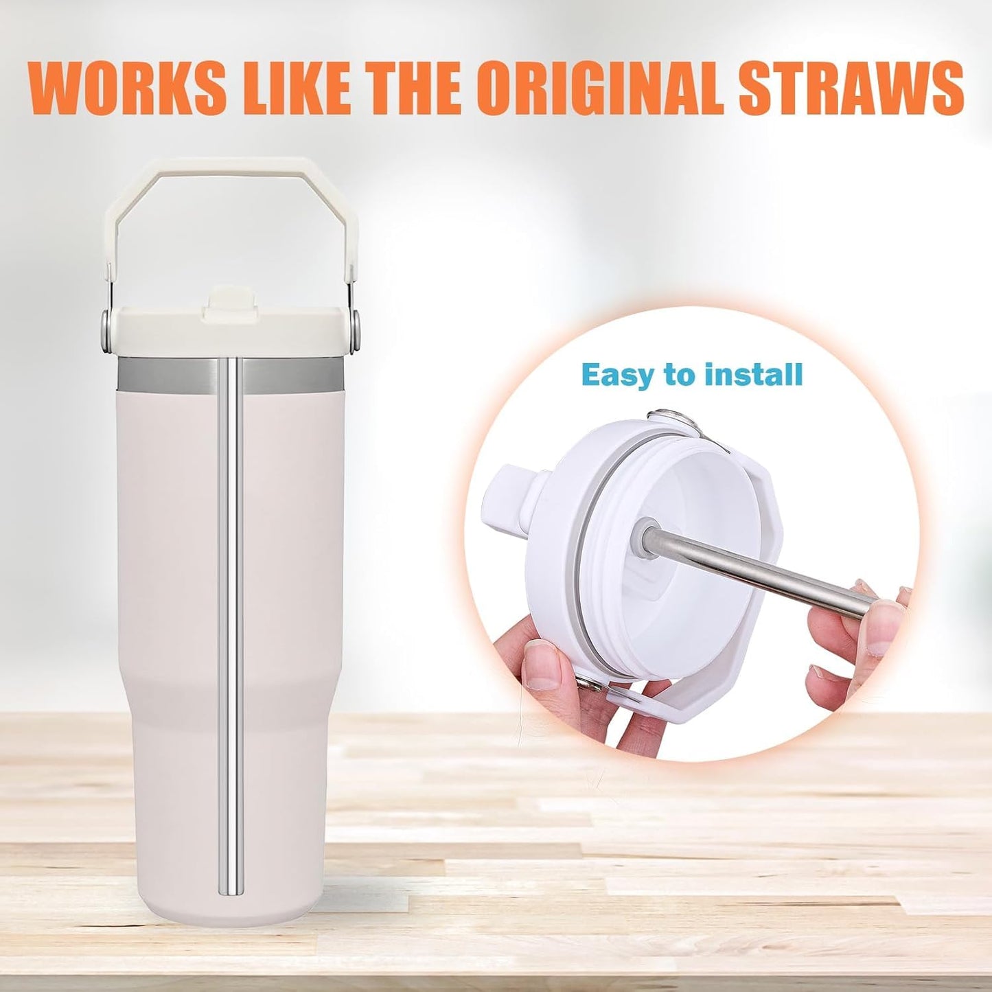 LUCKINEE Replacement Stainless Steel Straws for Stanley IceFlow Tumbler 30 oz, 3 Pack Metal Reusable Straws with 2 Straw Cleaner Brushes for IceFlow Tumbler Accessories