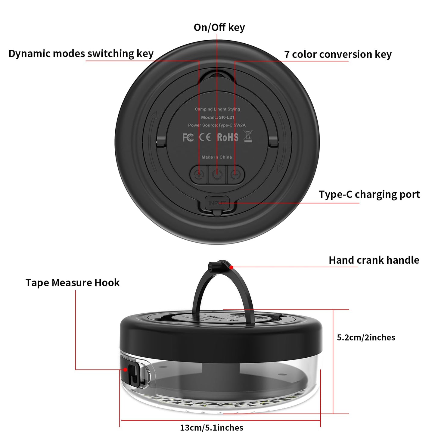 Camping String Lights 32.8FT, 2 in 1 Outdoor Camping Lantern with 14 Lighting Modes, 30s Recovery, IP44 Waterproof, 4000mAh Battery, Portable Camping Lights for Camping, Yard, Festival Decor
