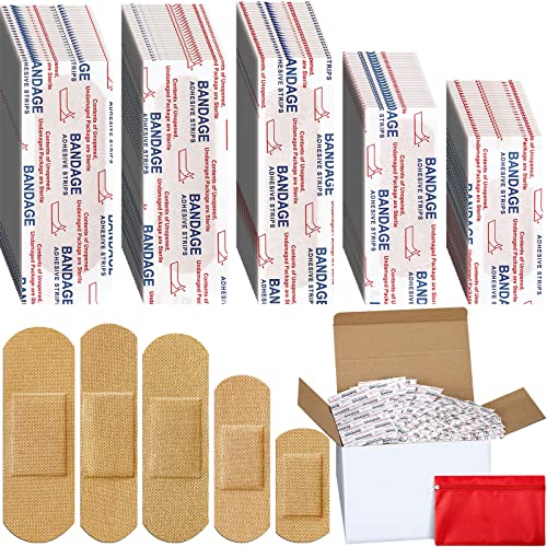 Lounsweer 1000 Pcs Assorted Fabric Adhesive Bandages - Bulk First Aid Kit for Families