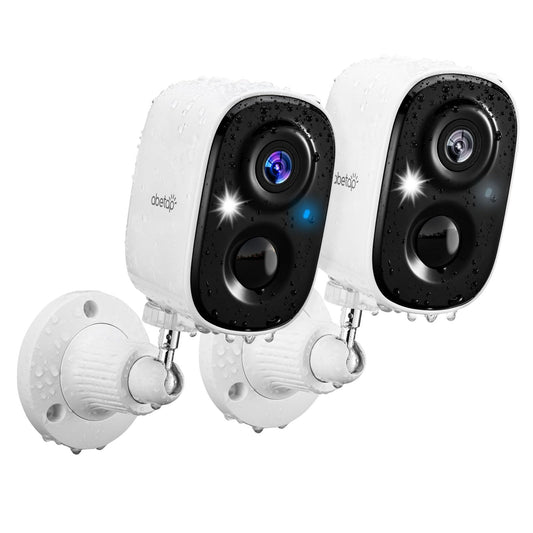 abetap 2K Wireless Security Cameras - Outdoor WiFi Security Cameras Color Night Vision, AI/PIR Detection, 2-Way Talk, Cloud/SD, Weatherproof, Battery Powered Outdoor Cameras(White-2Packs)