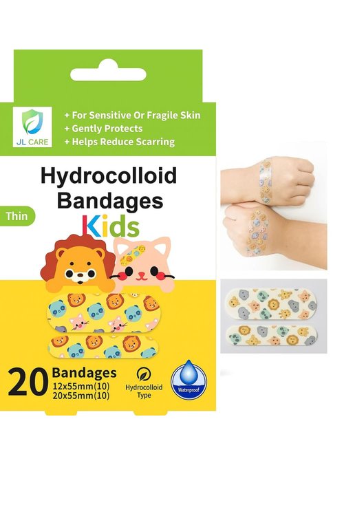 Hydrocolloid Bandage Kids | 3X Faster Healing | Reduces Scarring | Protects Against Germs | Waterproof | 100% Active Surface | Flexible Protection & Wound Care | 20 Pcs