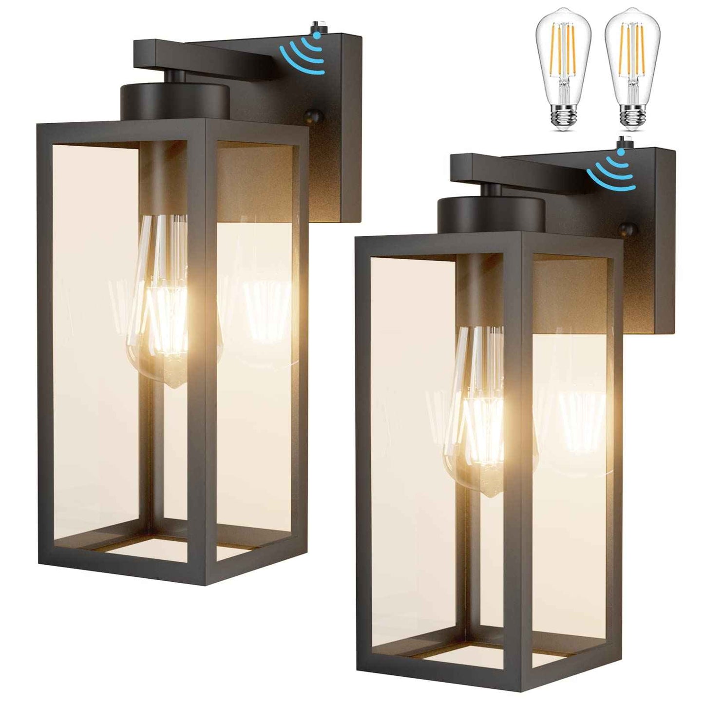 Tipace 2 Pack Outdoor Wall Lantern with Dusk to Dawn Sensor, Matte Black Sensor Exterior Light Fixtures,Exterior Wall Sconce with Clear Glass Shade(2700K E26 Bulbs Include)