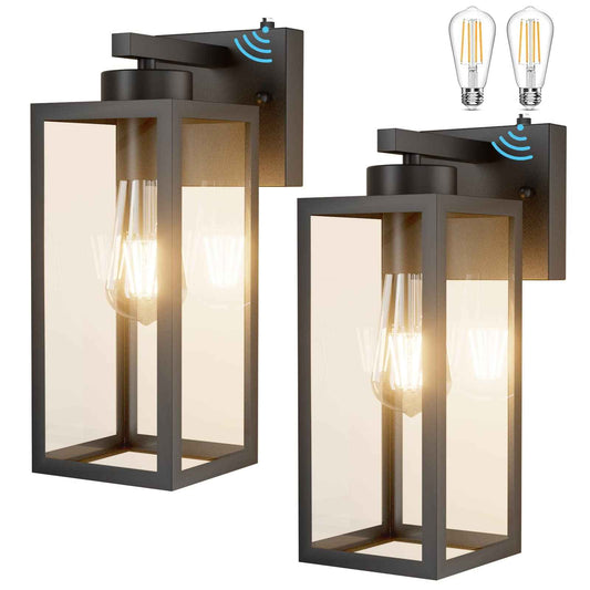Tipace 2 Pack Outdoor Wall Lantern with Dusk to Dawn Sensor, Matte Black Sensor Exterior Light Fixtures,Exterior Wall Sconce with Clear Glass Shade(2700K E26 Bulbs Include)