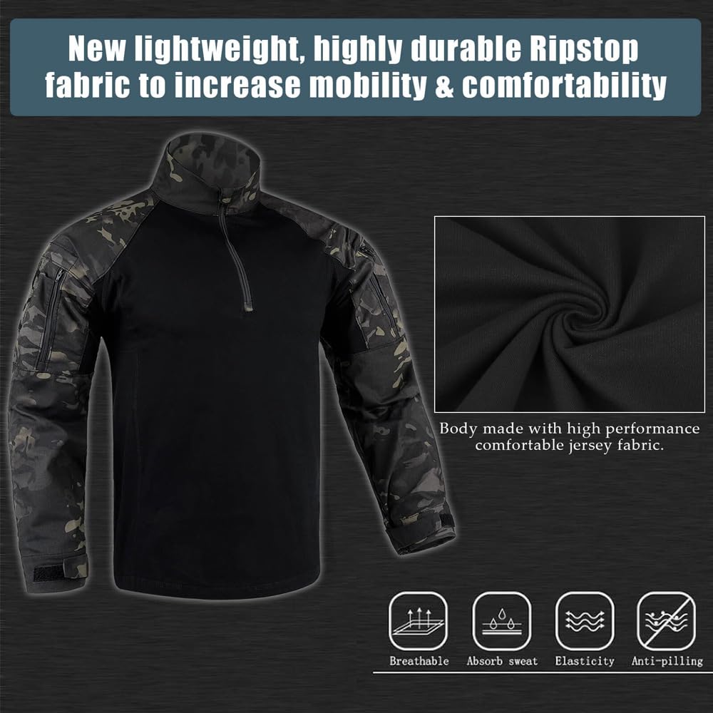 KRYDEX Tactical K4 Combat Shirt Ripstop Rapid Assault Long Sleeve Shirt with Elbow Pads (US, Alpha, Medium, Regular, Regular, MK)