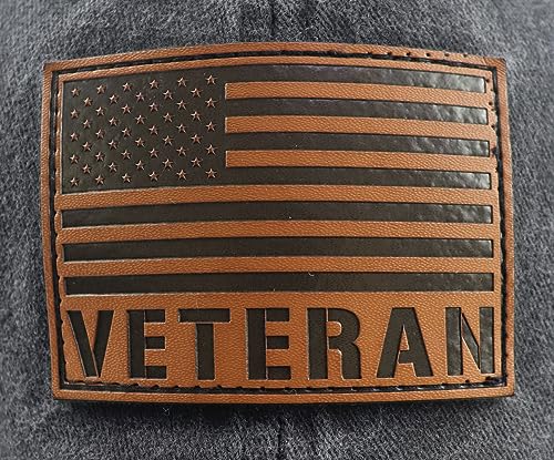 Black GzacDeope American Flag Veteran Baseball Cap for Men & Women, Adjustable Cotton Leather Patch, Patriotic Military Hat