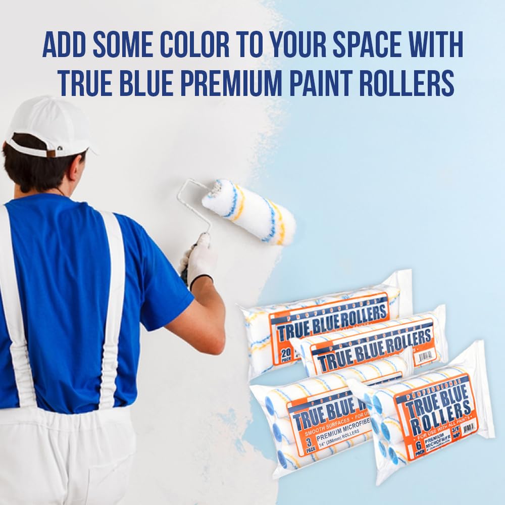 True Blue 18" Professional Paint Roller Covers, 18 Inch, Best for All Types of Painting Surfaces, Refill Bulk Pack (12, 3/8" Nap)