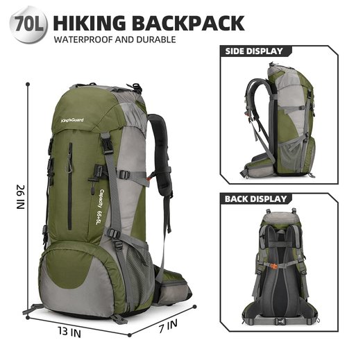 King'sGuard 70L Hiking Backpack with Rain Cover Lightweight Waterproof Travel Camping Backpack Large Backpacking Pack for Men and Women (Orange)