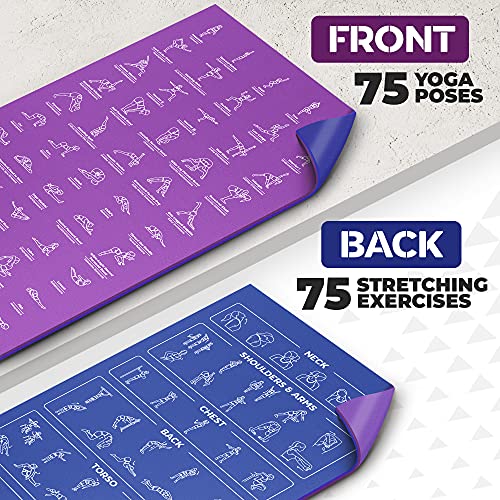 Grand Basics Instructional Yoga Mat 68x24 with Carry Strap - 75 Poses, Non-Toxic Non-Slip