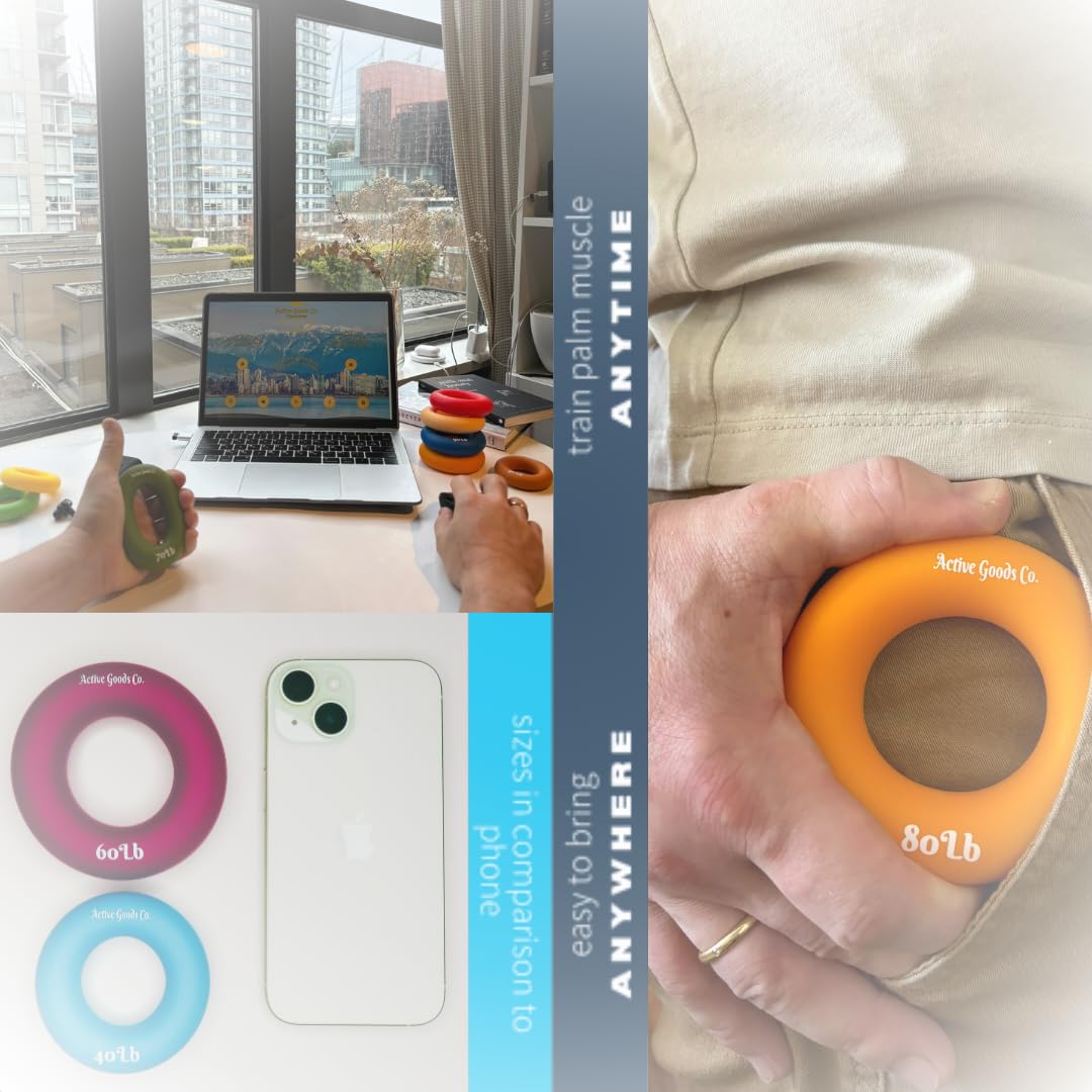 ActiveGoodsCo Hand & Forearm Exerciser - Single ring or Set, Resistance 10-120Lb, Diameter 2.5-3,5in. Visit to see more options (Single 80Lb-3.5in Orange)