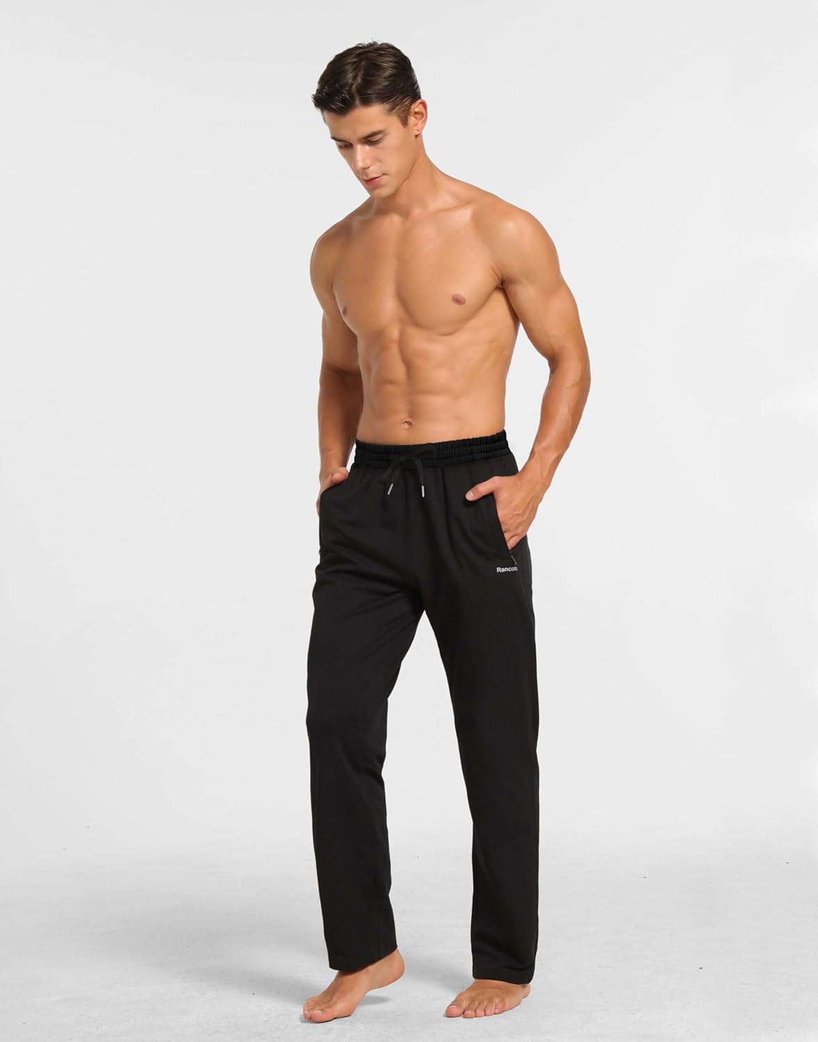 Skiennix Men's Cotton Yoga Pants - Casual Jersey Design with Zipper Pockets | Open Bottom Straight Leg