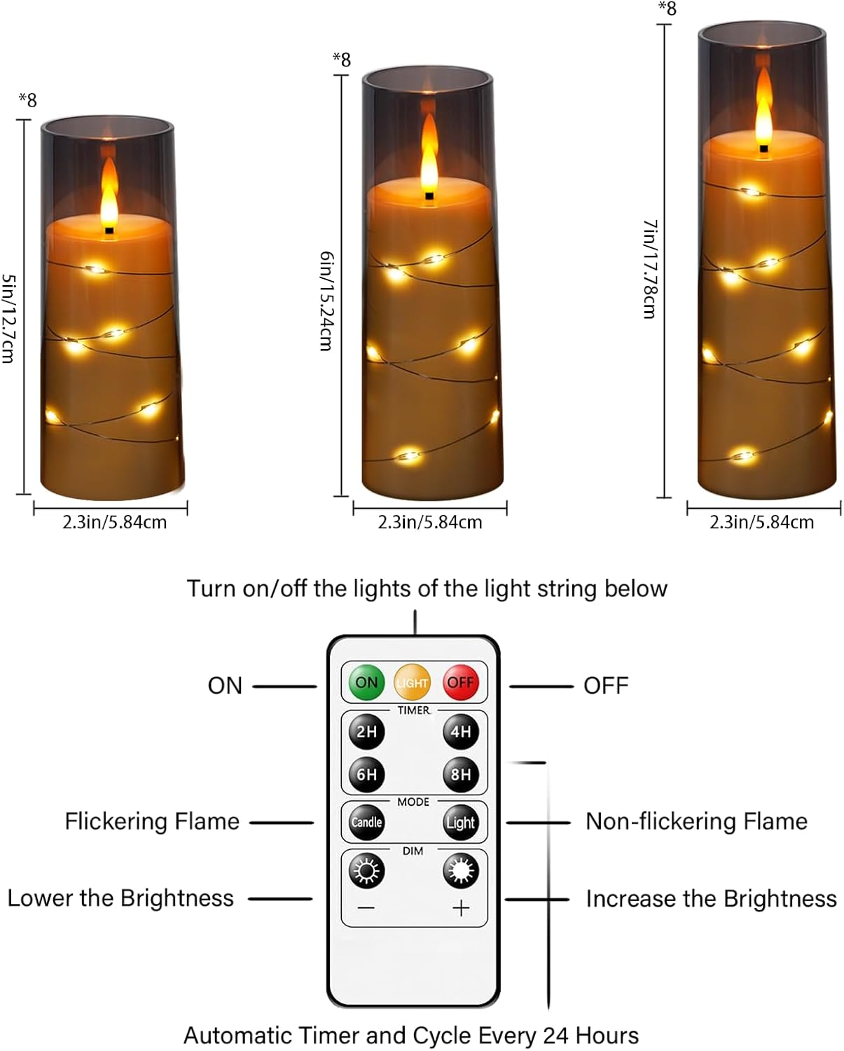 Flameless LED Pillar Candles Set - 9 Pcs White with Remote & Star String for Home Decor