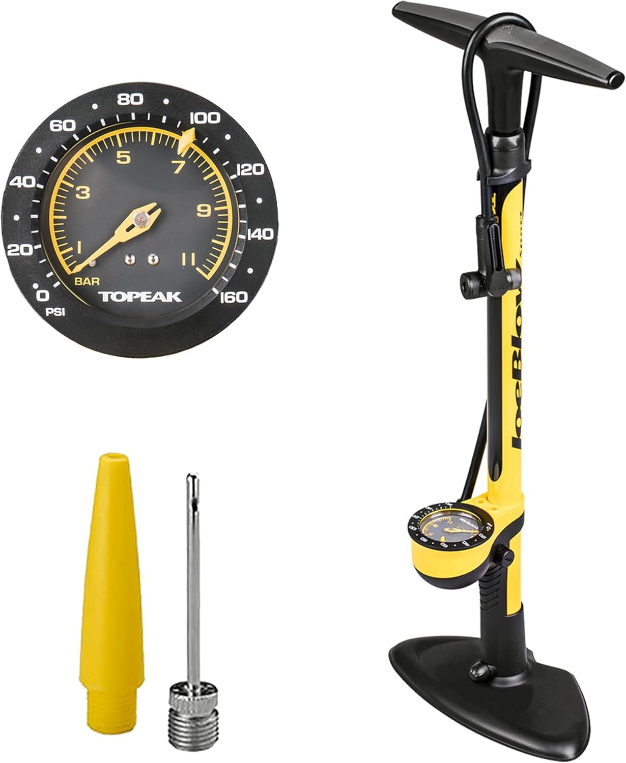 Topeak JoeBlow Sport III High-Pressure Bike Floor Pump - 160 PSI, Durable Steel, Ergonomic Handle, Fits All Valves