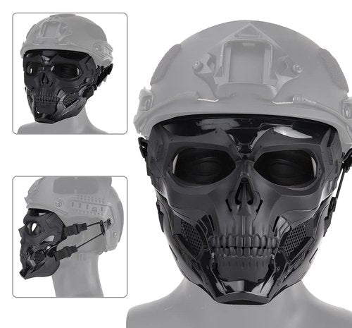AOUTACC Airsoft Mask Skeleton Mask with Goggles Full Face Protective Adjustable Tactical Mask for Halloween Paintball Game Movie Props Party Cosplay Outdoor Activities(Black)