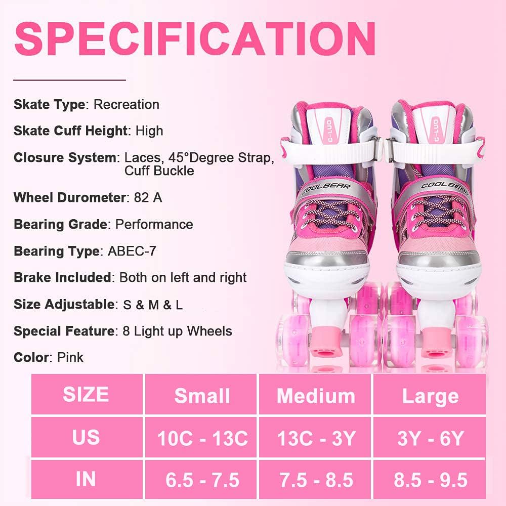 Sowume Adjustable Roller Skates - Illuminating Fun for Girls & Women | Safe, All 8 Wheels Shine