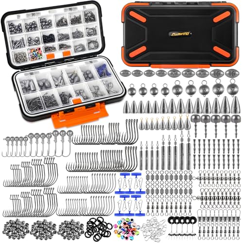 PLUSINNO 397pcs Fishing Accessories Kit with Tackle Box - Complete Fishing Gear Set for Bass & Trout