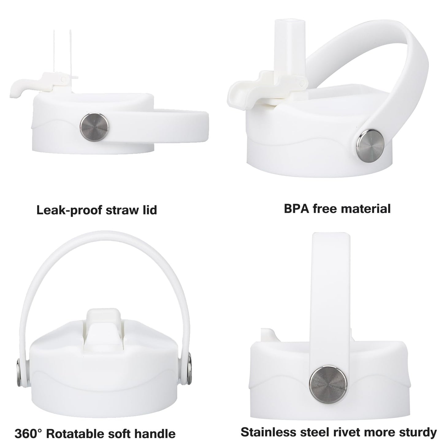 Straw Lid Sport Water Bottle Wide Mouth, Flex Straw Lid Compatible with Hydroflask 12 16 18 20 32 40 64 oz, Replacement Lids and Water Bottle Lid Accessories (White)