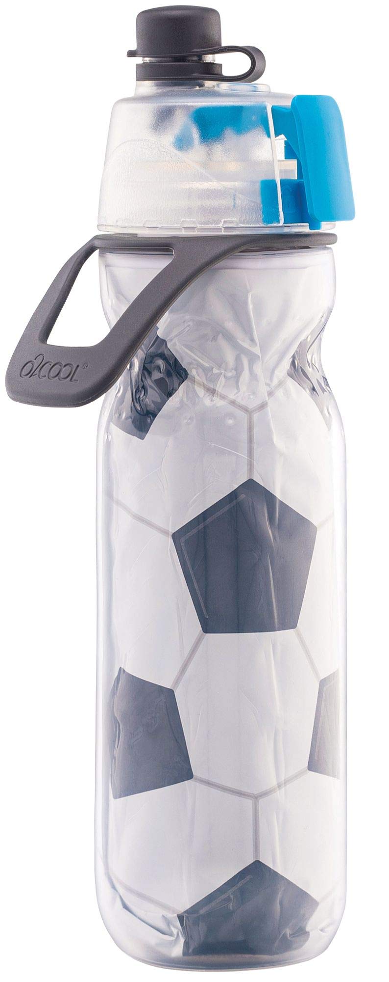 O2COOL Mist 'N Sip Misting Water Bottle 2-in-1 Mist And Sip Function With No Leak Pull Top Spout Reusable Sports Water Bottle - 20 oz (2 Pack Soccer)