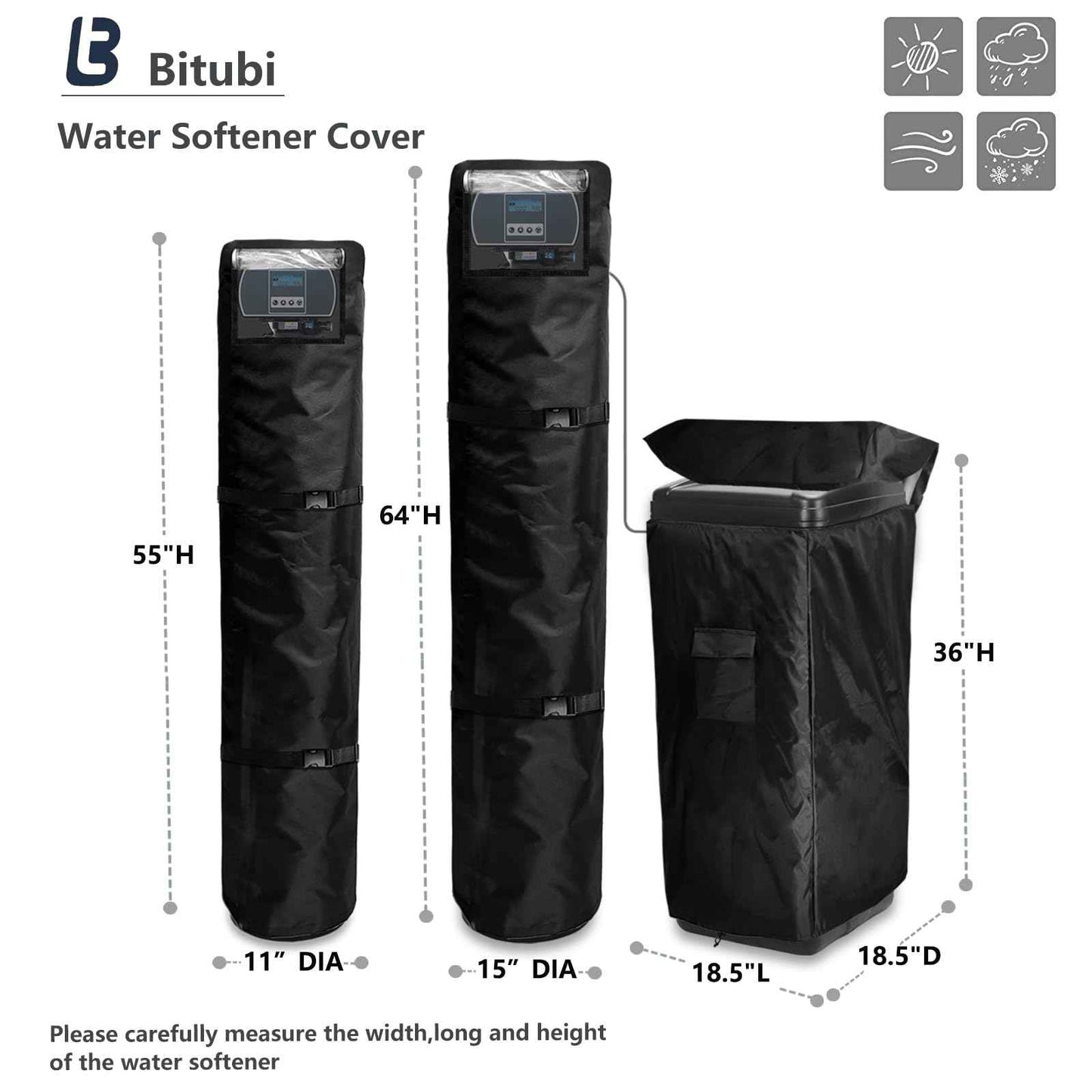 Bitubi Water Softener System Cover Outdoor for PRO+AQUA Water Softener System, 2Pcs Softener Tank/Filter Cover + 1Pcs Brine Tank Cover, All Weather Protection, Black