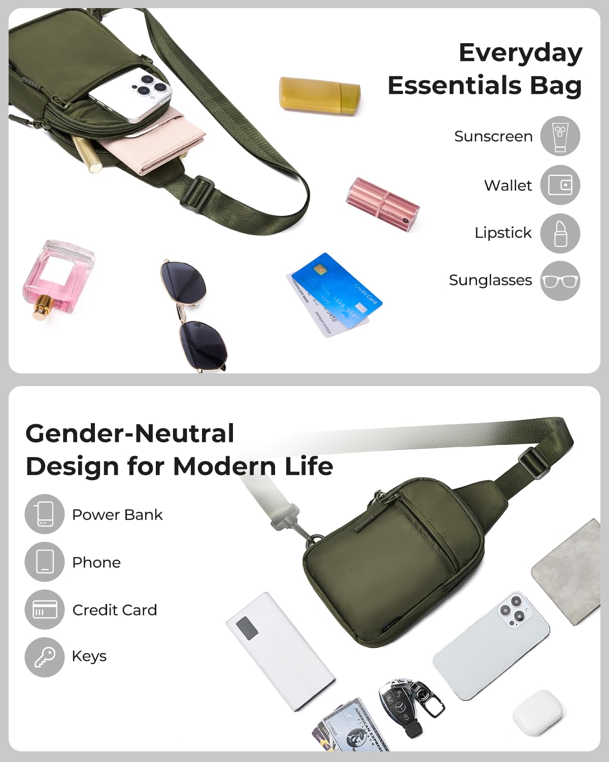 CHOLISS Small Crossbody Bags for Women and Men, Sling Backpack Travel Bag Nylon