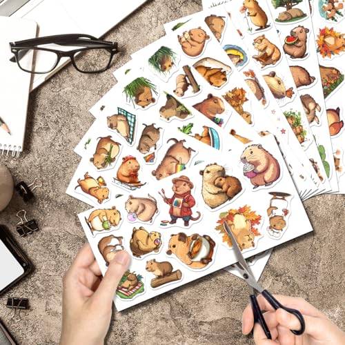 Capybara Vinyl Stickers Pack 108Pcs Cute Animal Aesthetic Cartoon Decals Waterproof for Laptop Water Bottle Skateboard Notebook Scrapbook Perfect Teens Adults Decor Wall