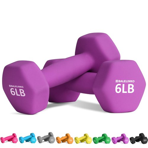 Balelinko Home Gym Equipment Workouts Strength Training Weight Loss Pilates Weights Yoga Sets Free Weights for Women, Men, Seniors and Youth, 6LB Purple, Pair