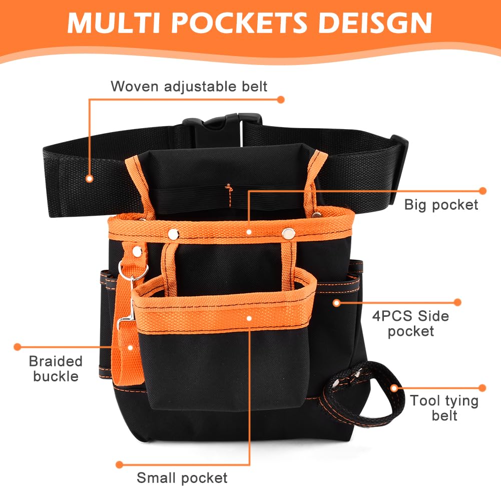 8 Pockets Tool Pouch, Utility Organizer Pouch Waist Bag for Tools, Adjustable Belt Work Apron for for Technician Maintenance Electrician Carpenter Woodworker Roofing Hardware Tools(SIZE:9.45x9.84inch)