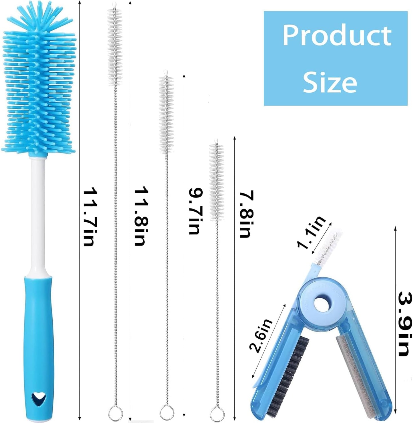 Water Bottle Cleaner Brush Set, 5 Pcs for 20 oz/32 oz/40 oz Cup, Multifunctional Bottle Brush and Long Straw Cleaner Brush, Cleaning Kit for Owala/Stanley/Yeti Tumbler Accessories