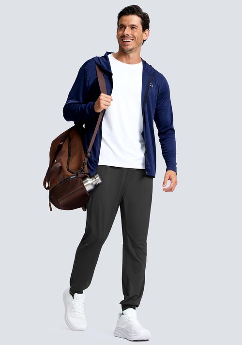 G Gradual Men's Joggers with Zipper Pockets Athletic Workout Gym Pants Stretch Running Track Jogging Sweatpants for Men(Black,L)