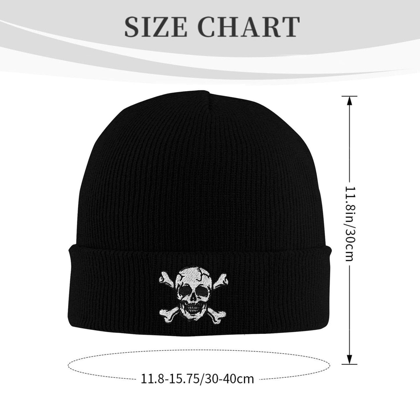 Vxchkerm Skeleton Beanie Hats for Men Women, Funny Halloween Knitted Cuffed Crossbones Cap, Warm Soft Stretchy Embroidered Skull Beanies Winter Hat Black