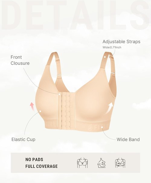 FeelinGirl Post-Surgery Bras - Wireless Front Closure Mastectomy Bra for Full Coverage Comfort
