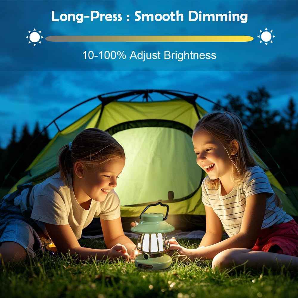Camping Lantern for Kid Toddler Flashlight with Soft Light & Eye Protection Indoor Outdoor Hanging Tent Portable Night Light Battery Operated Sky Lanterns Rechargeable Lamp Gear Essentials Gift Green