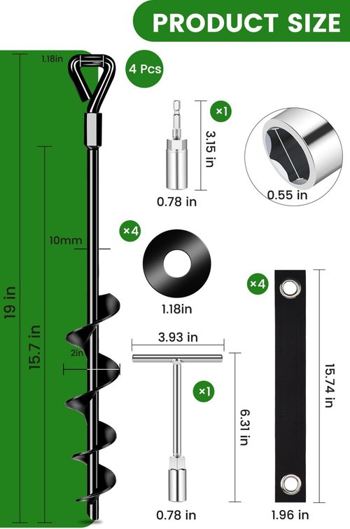 19-Inch Heavy Duty Ground Anchors by [Brand Name] - Screw-In Trampoline Stakes for High Wind | Strong Straps for Swing Sets & Sheds (4 Pack)
