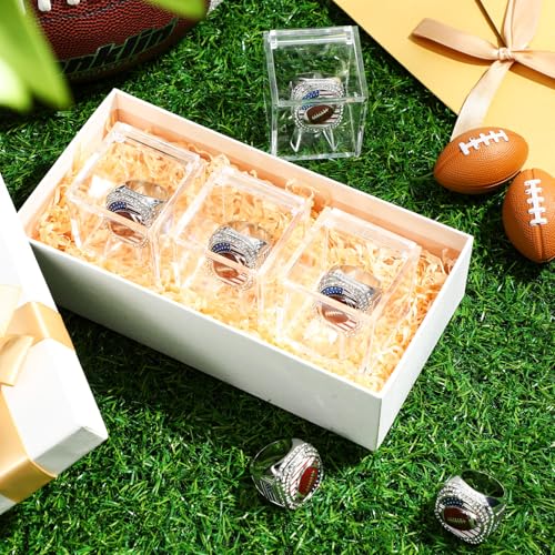 Championship Ring Display Set - 6 Rings with Case - Silver Football