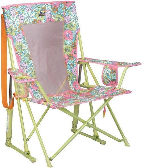 GCI Outdoor Comfort Pro Rocker Camping Chair - Portable Folding Rocking Chair with Durable Armrests & Drink Holder - Floral