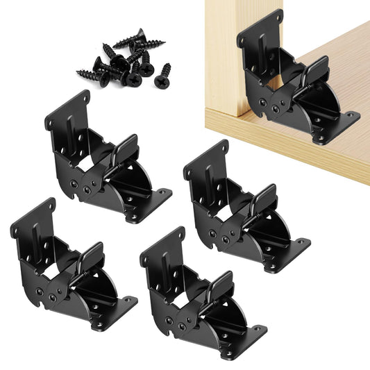 YDAJIURI Folding Brackets 4 Pack, Heavy-Duty Self-Locking Hinges with Screws, Foldable Lock Extension Support Brackets for Table Legs, Bed Legs, Workbenches – Black