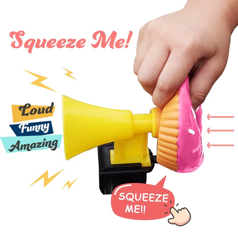 ONIPAX Donut Bike Squeeze Horn, Soft Rubber Handlebar Mount Cute Bicycle Honk for Kids, Boys, Girls and Toddlers, Pink & Brown