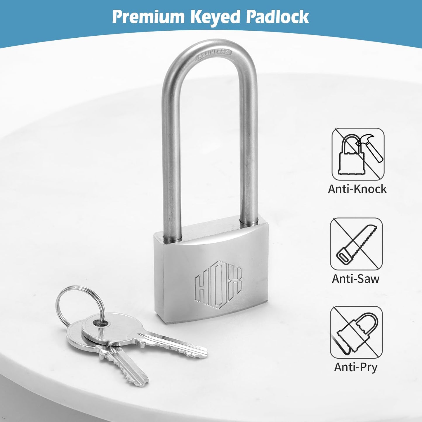 HOX Marine-Grade Rustproof Padlock, Stainless Steel Shackle & Chrome-Plated Brass Body, Weatherproof Outdoor Lock, 2.5-Inch Long Shackle, 12-Pack