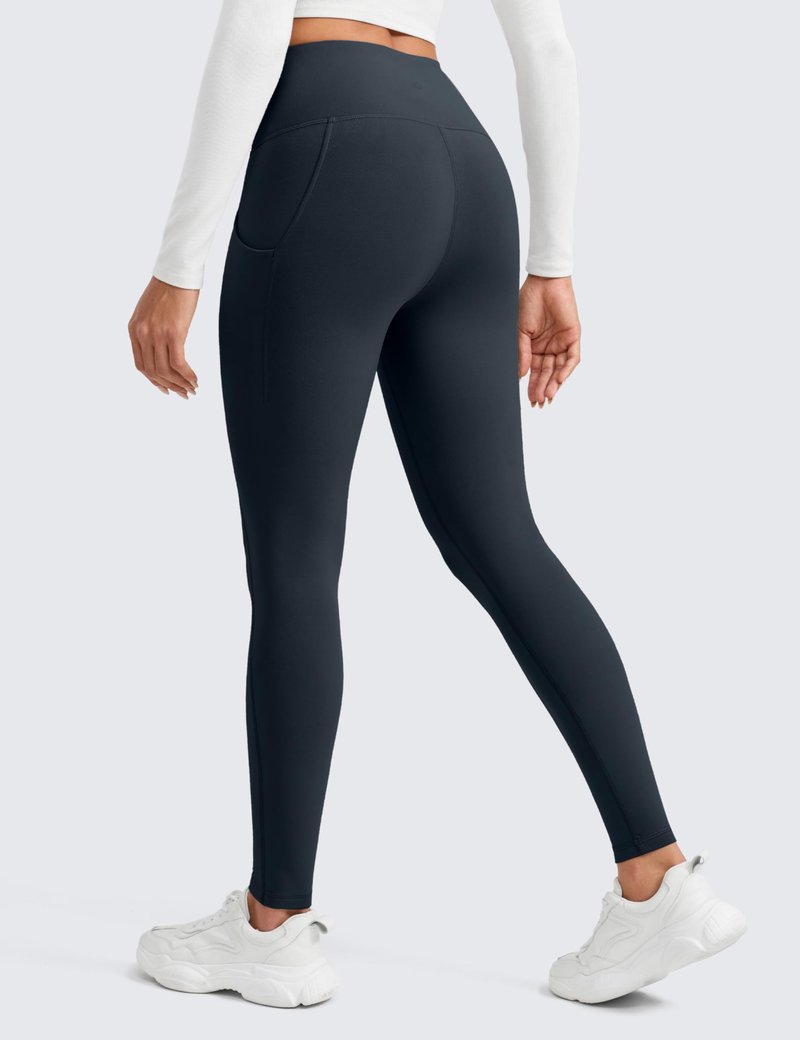 CRZ YOGA Water-Resistant Fleece Athletic Leggings Pockets 28" - Matte Thermal Hiking Casual Workout Womens Pants True Navy Medium