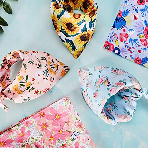 Weewooday 8 Pcs Dog Bandanas for Girls — Floral Sunflower Daisy Prints, Reversible 17x17in, Includes Cute Pattern Variation