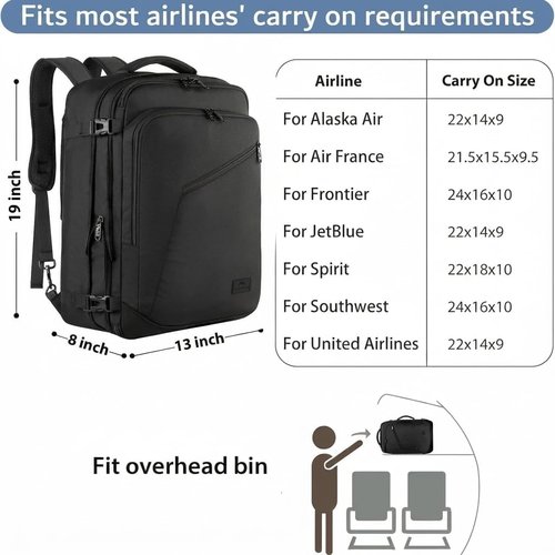 MATEIN Extra Large Carry-On Backpack - Expandable Travel Bag for Men & Women | Water-Resistant 40L, Black