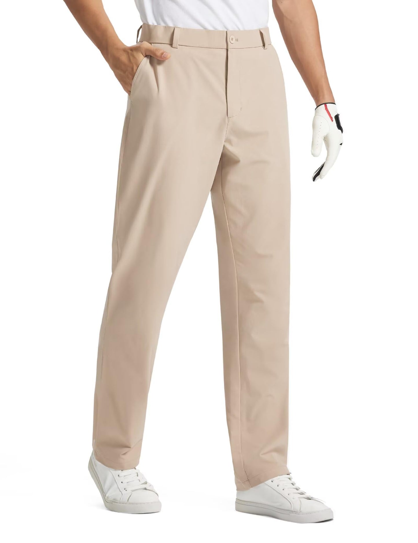 MoFiz Men's Golf Pants Quick Dry Stretch Dress Work Pants 30"/32"/34" Casual Comfy Lightweight Trousers with Pockets (34Wx32L) Khaki