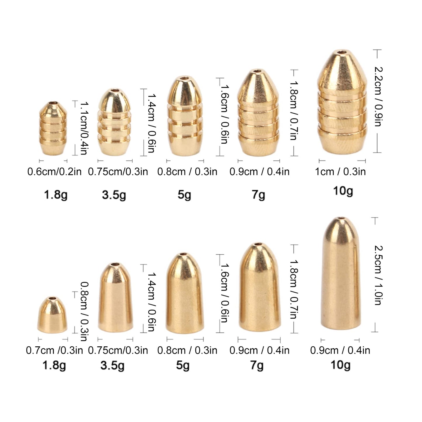 OUKENS Brass Sinkers Weight Kit, 46pcs Fishing Sinker Weights, Tackle Sinkers with Box for Freshwater Saltwater Bass Fishing