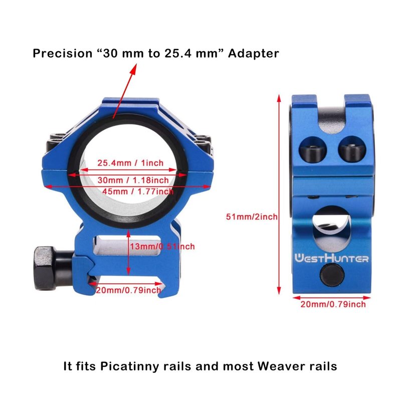 WestHunter Optics Picatinny Scope Rings, 1 Inch 30 mm Tactical Precision Scope Mount | 29 mm Center Height, Black