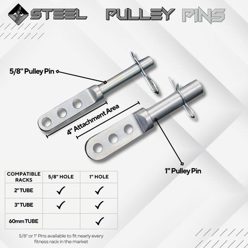 F&F STEEL Adjustable Fitness Rack Pulley Pin – Universal Fit for 2" & 3" Racks with 5/8" or 1" Holes – Heavy-Duty Home Gym Equipment for Strength Training & Muscle Building – Compact & Durable Design (1")