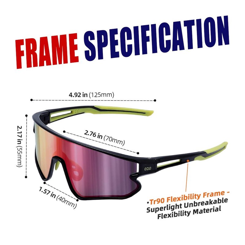 O2O Sport Sunglasses (Black and yellow frame with red lens)
