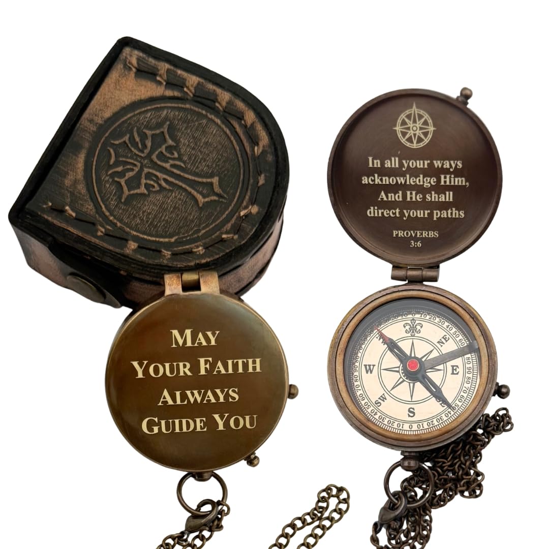 Baptism Gifts for Boys – Handmade Brass Compass with Scripture – May Your Faith Always Guide You – Christian, Catholic, Religious Gift for First Communion, Confirmation, Christening – Gift for Men