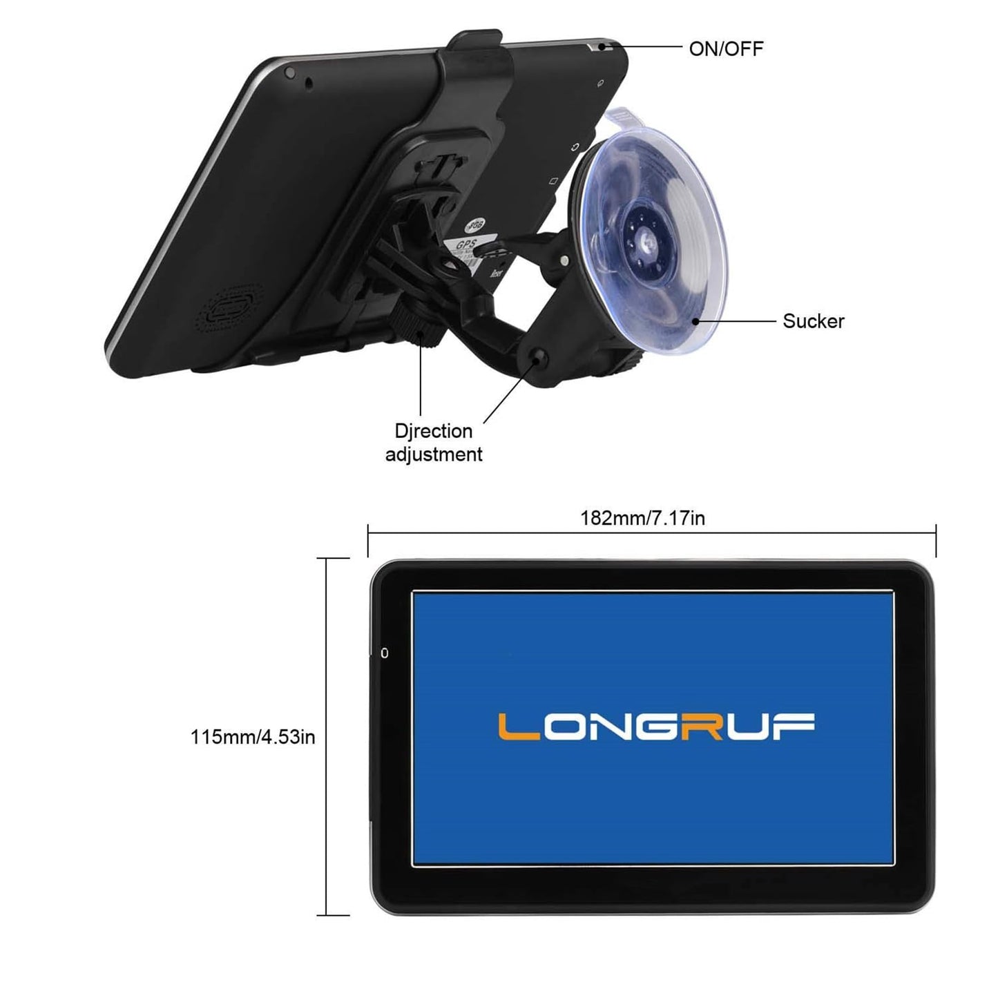 LONGRUF GPS Navigation for Car, Latest 2026 Map 7 inch Touch Screen Car GPS, Voice Turn Direction Guidance, Support Speed and Red Light Warning, Pre-Installed North America Lifetime map Free Update