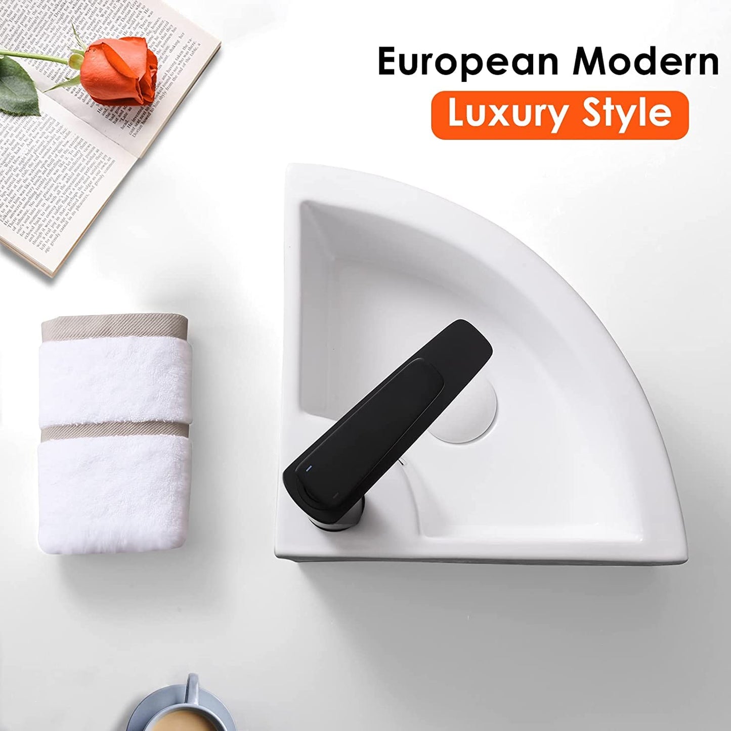 Davivy 18" x 13" Corner Bathroom Sink with Pop Up Drain and Installation Kit,Wall Mount Corner Sink,Ceramic Vessel Sink,Small Corner Sink,White Vessel Sinks,Small Vessel Sink for Bathrooms