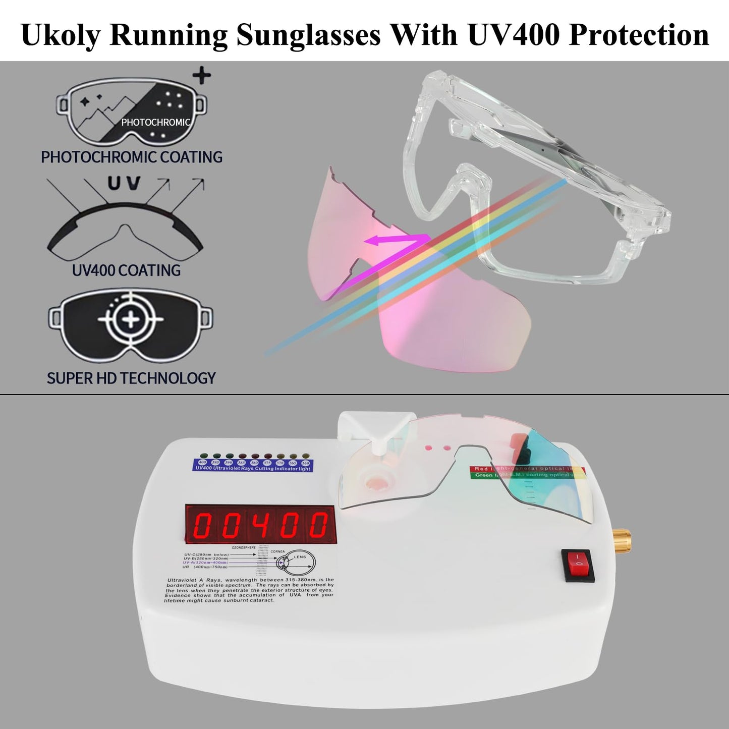 Ukoly Photochromic Cycling Glasses For Men Women, Sports Sunglasses For Baseball Running Cycling HD Lens UV400 Protection 628 (HD Photochromic Pink)