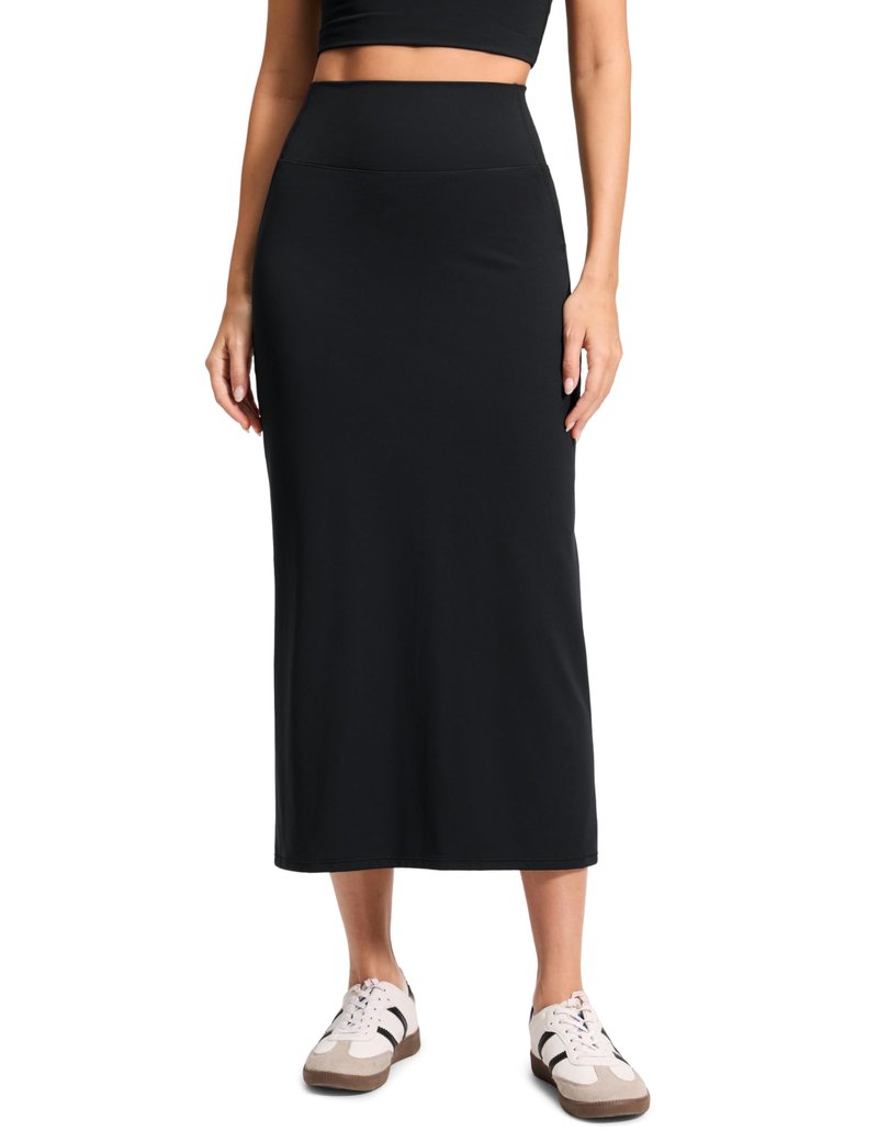 CRZ YOGA Butterlift Maxi Pencil Skirt for Women - High Waisted Bodycon Casual Travel Skort with Back Slit Black Medium